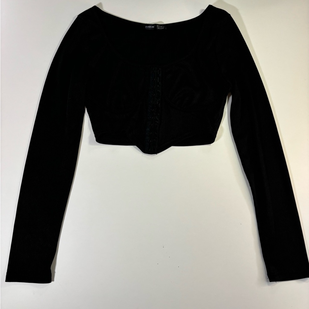 SHEIN Black Elegant Long Sleeve Crop Top